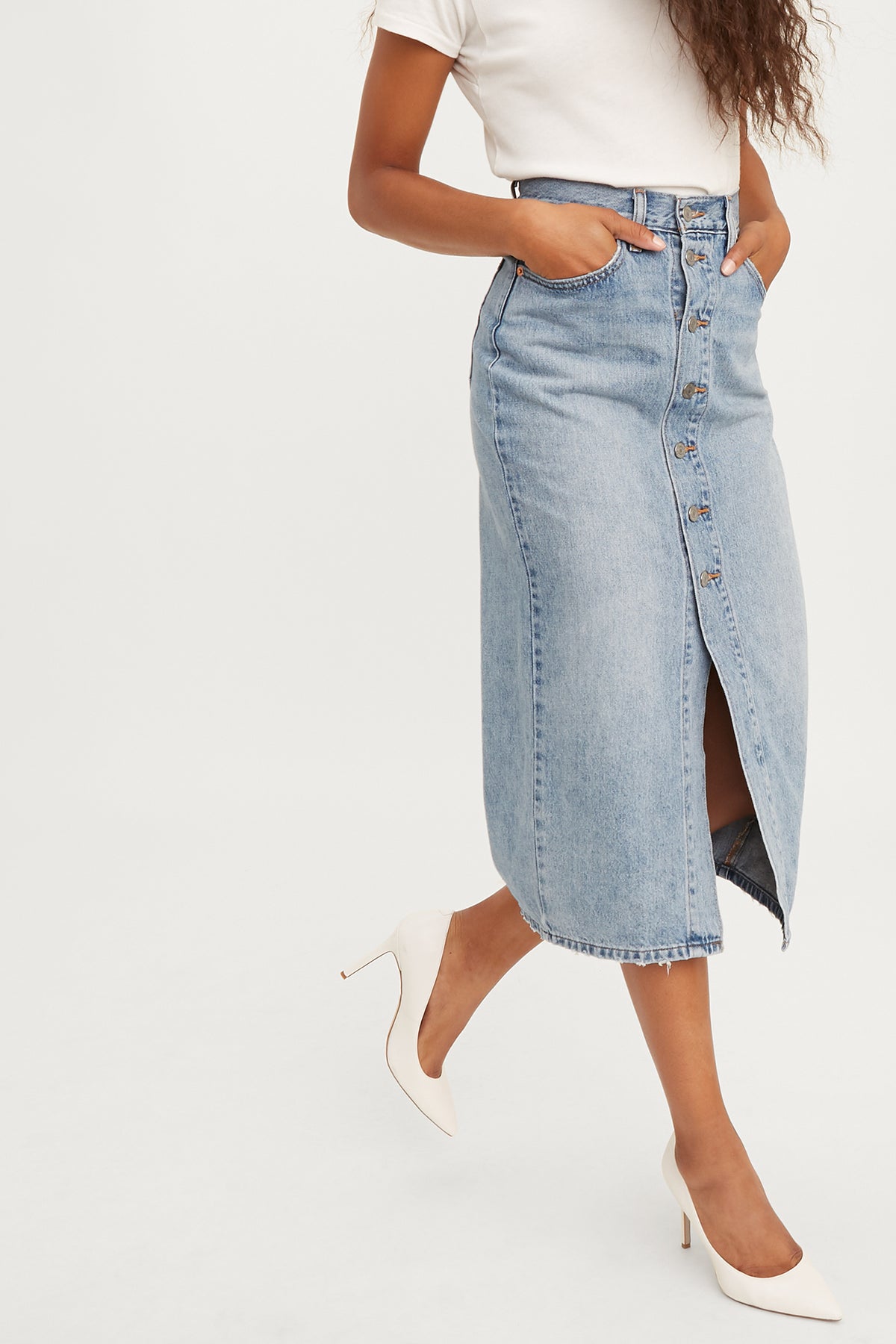 levi's button front skirt