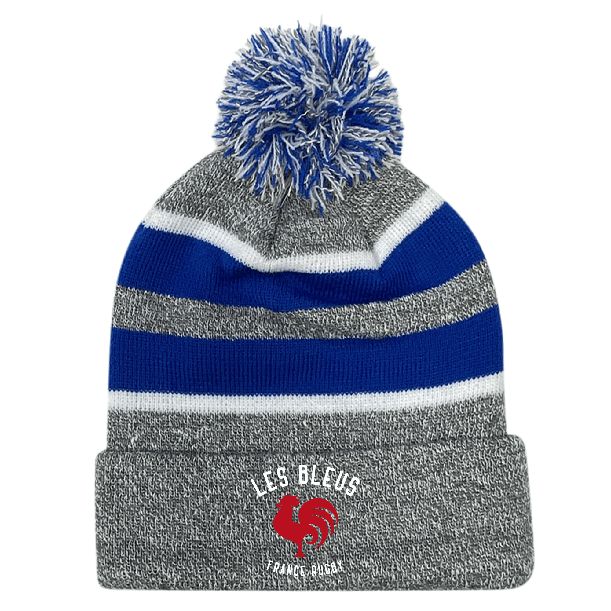 Les Bleus France White Text Hooped Pom-Pom Beanie