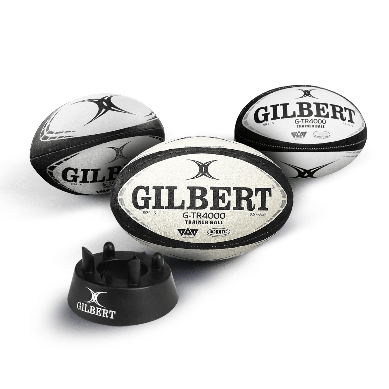 Gilbert G-TR4000 Black Training Ball Set: - 3 Size 5 Balls + Kicking Tee