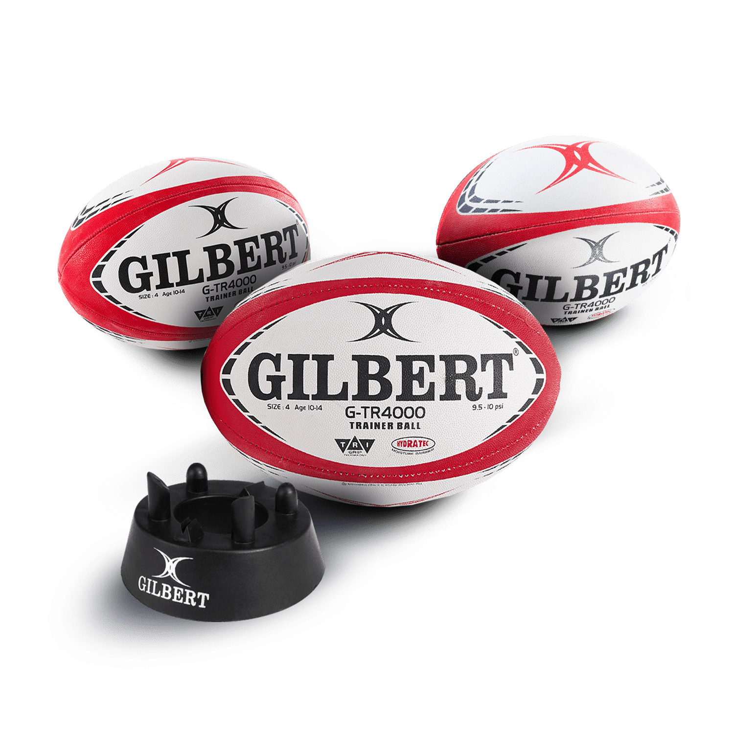 Gilbert G-TR4000 Red Training Ball Set: 3 Size 5 Balls + Kicking Tee