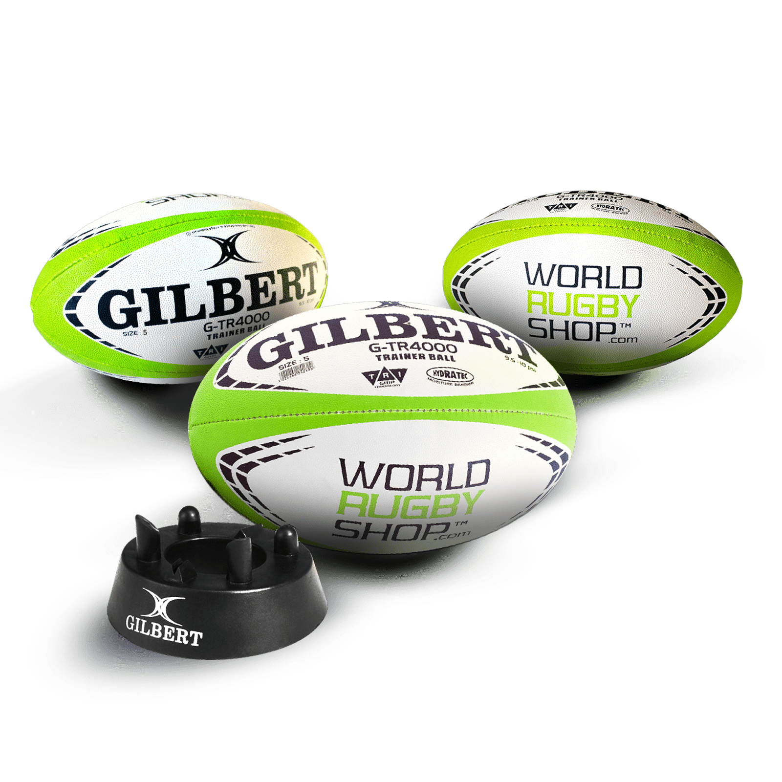 Gilbert WRS G-TR4000 Rugby Training Ball Size 5 Set of 3 + Kicking Tee