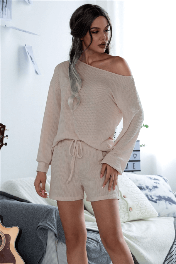 Fashion Solid Color Knitting Loungewear Two Piece