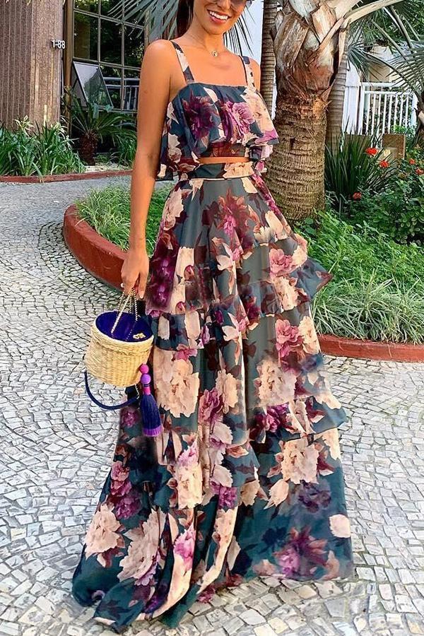 Elegant Floral Print Princess Cake Dress Suit – myfancywear