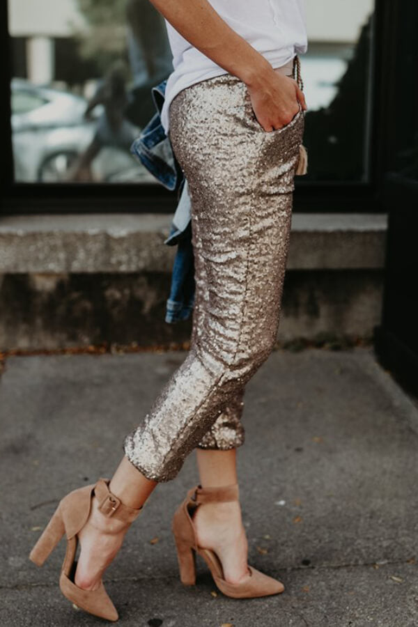 Casual Sequin Elastic Waist Pants – myfancywear