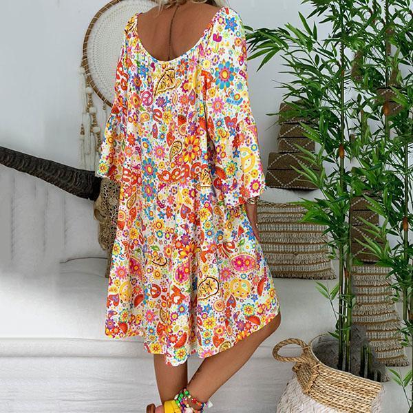 Short Sleeve Printed V Neck Loose Dress – myfancywear