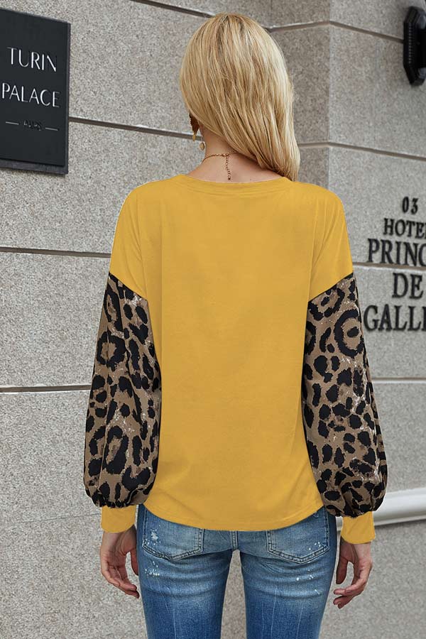 Fashion Leopard Print Lantern Sleeve Top