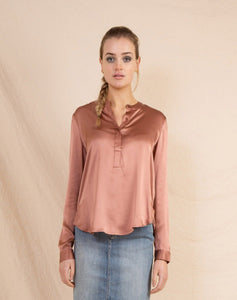 Caravan + Co Tops Elle Classic Silk Satin Shirt in Dusty Pink
