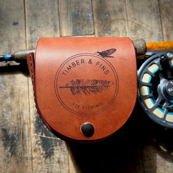 Handcrafted leather reel case. We can make them to fit any of your reels,  just reach out or visit our Custom Reel Case page! • Heirloom