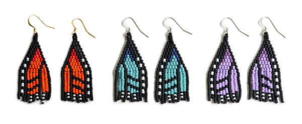 Monarch butterfly earrings made in Canada by Metis beader Bead 'n Butter.