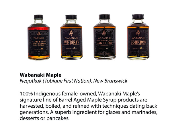 Indigenous female-owned Wabanaki Maple Syrup artist feature with four barrel aged flavours.