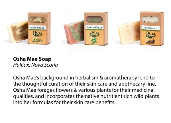 Osha Mae artist feature with three natural botanical soap handmade in Halifax, Nova Scotia, Canada.