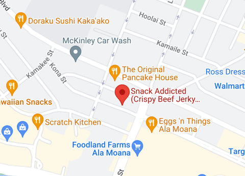 Picture of Google Maps Snack Addicted Location on Kona St. Near Ala Moana Shopping Center close to Waikiki.