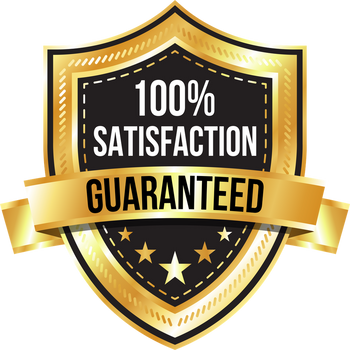 A gold 100 percent satisfaction guarantee is present floating over a field of green turf.