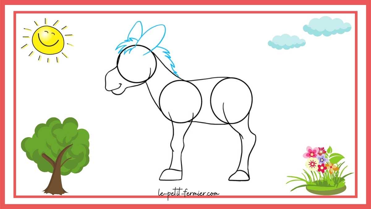 Comment dessiner un âne facilement Étape 5 : Les oreilles et la crinière