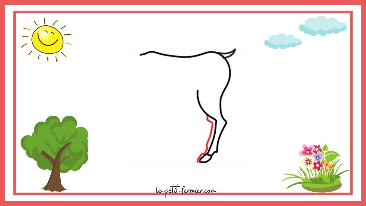 Comment dessiner une chèvre facilement étape 3 la patte arrière