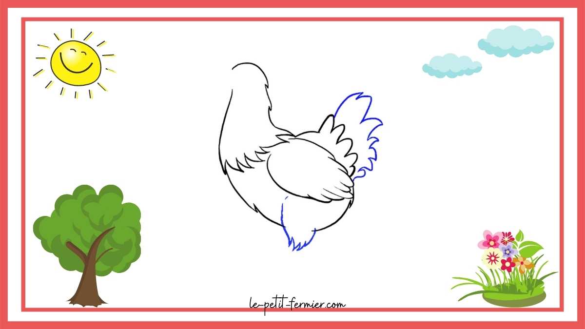 Comment dessiner une poule facilement étape 6 des plumes un peu partout