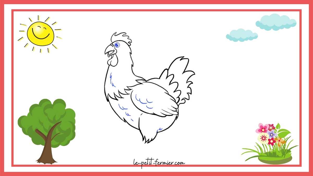 Comment dessiner une poule facilement étape 8 les détails des plumes et l'oeil