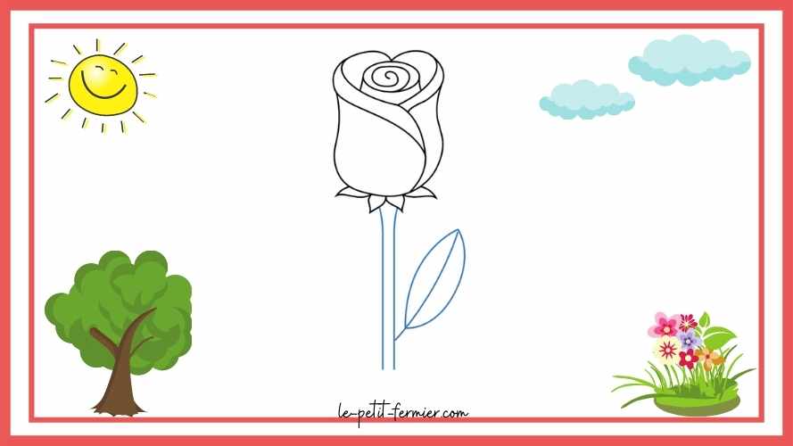 Comment dessiner une rose facilement Étape 9  La tige et la dernière feuille 