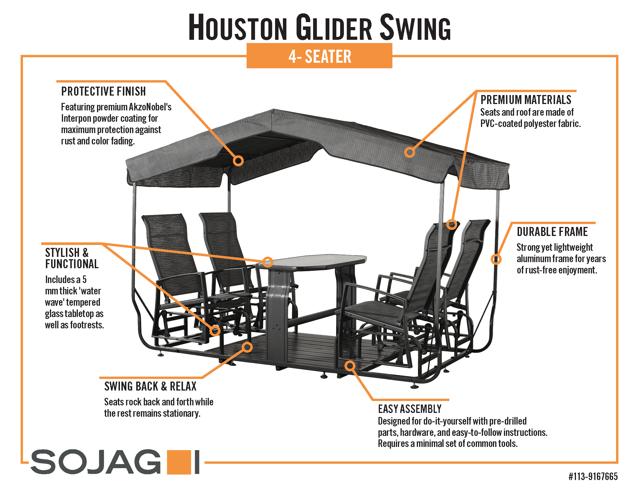 Sojag Charcoal Houston 4-Seater Glider Swing