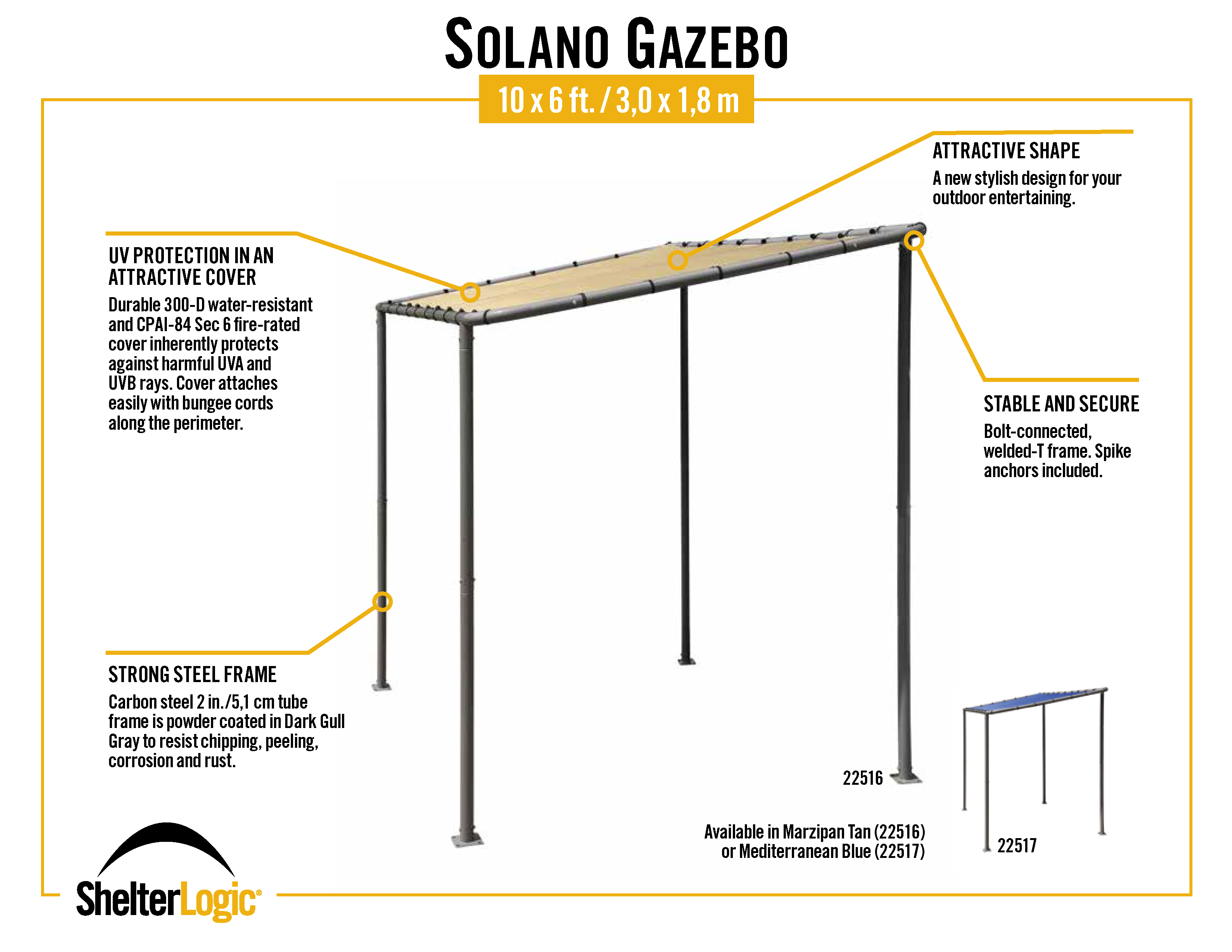 10x6 Solano Gazebo Canopy Tan Cover