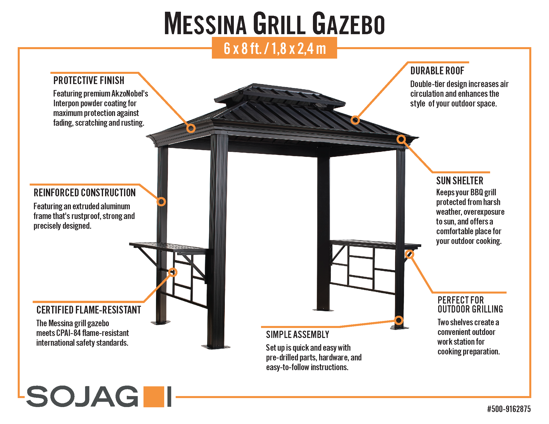 Sojag BBQ Messina #77 Gazebo 6'x8' Steel Roof