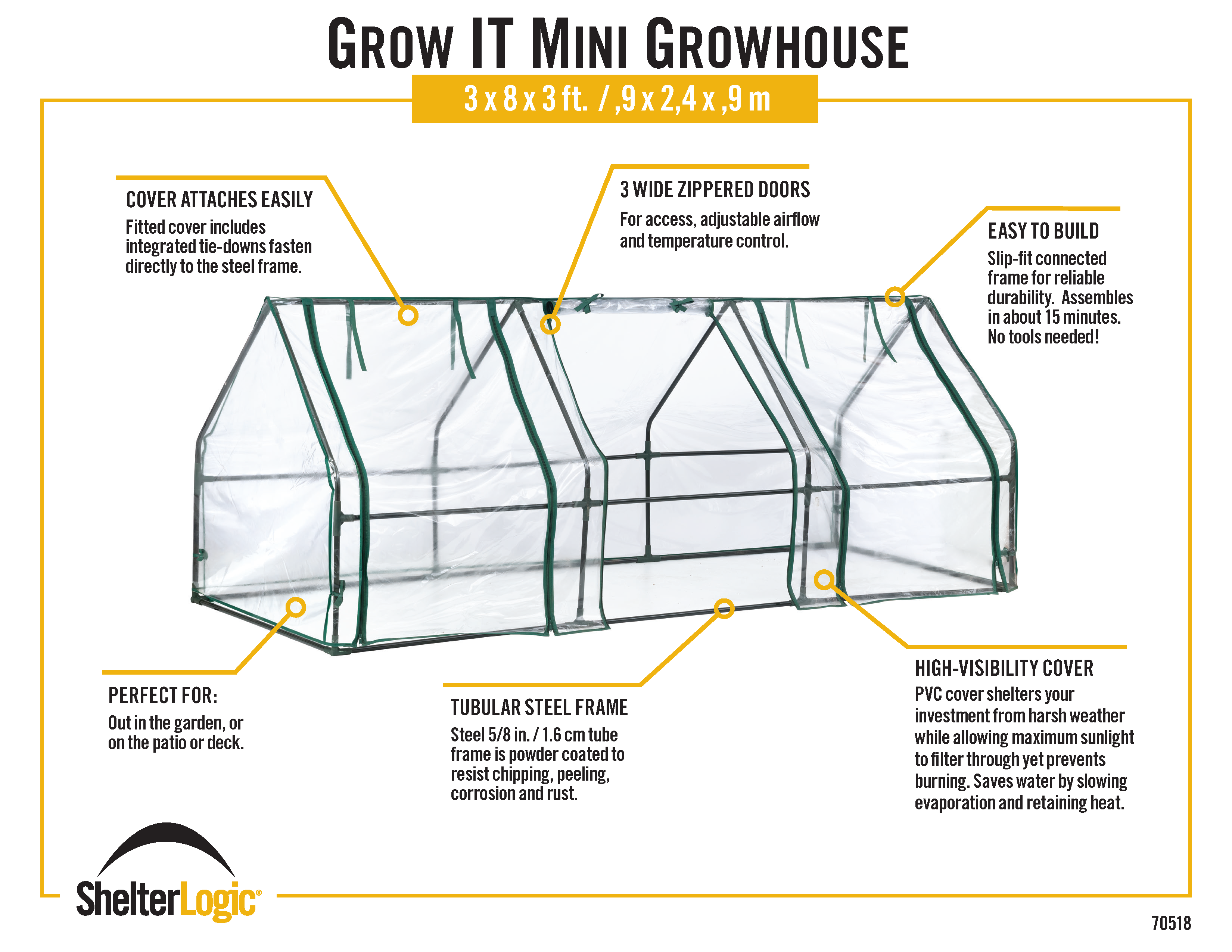 Grow IT Small Greenhouse 3 x 8 x 3 ft