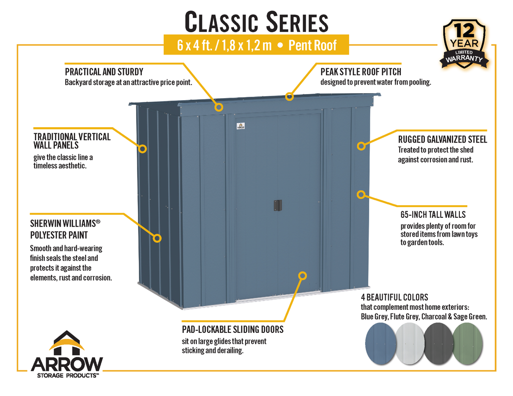 Arrow Classic Steel Storage Shed, 6x4