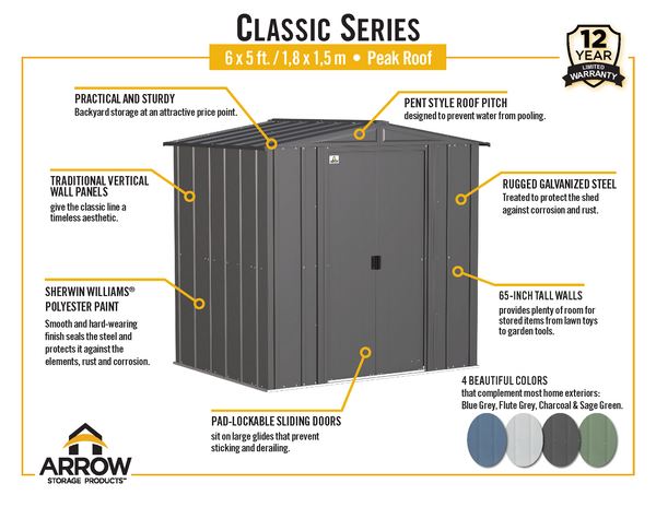 Arrow Classic Steel Storage Shed 6x5