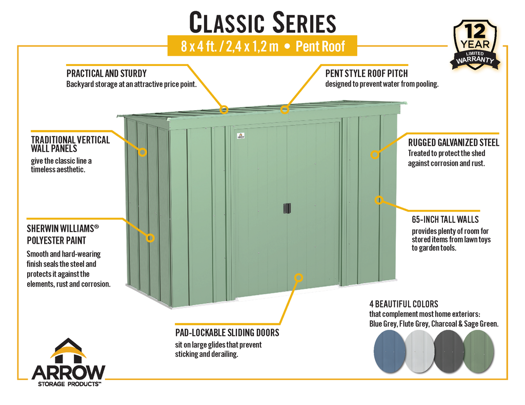 Arrow Classic Steel Storage Shed, 8x4