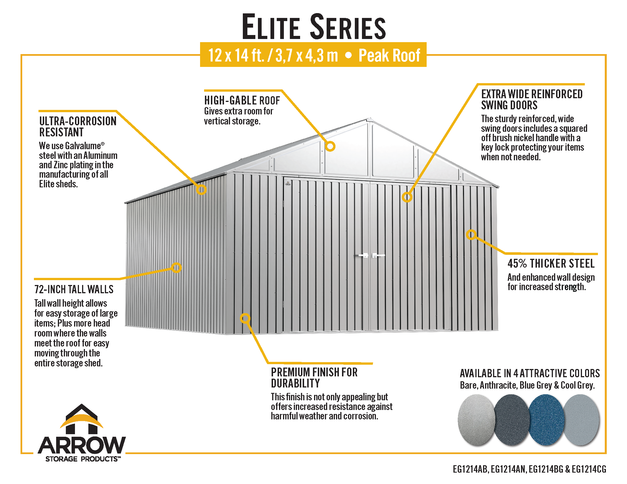 Arrow Elite Steel Storage Shed, 12x14