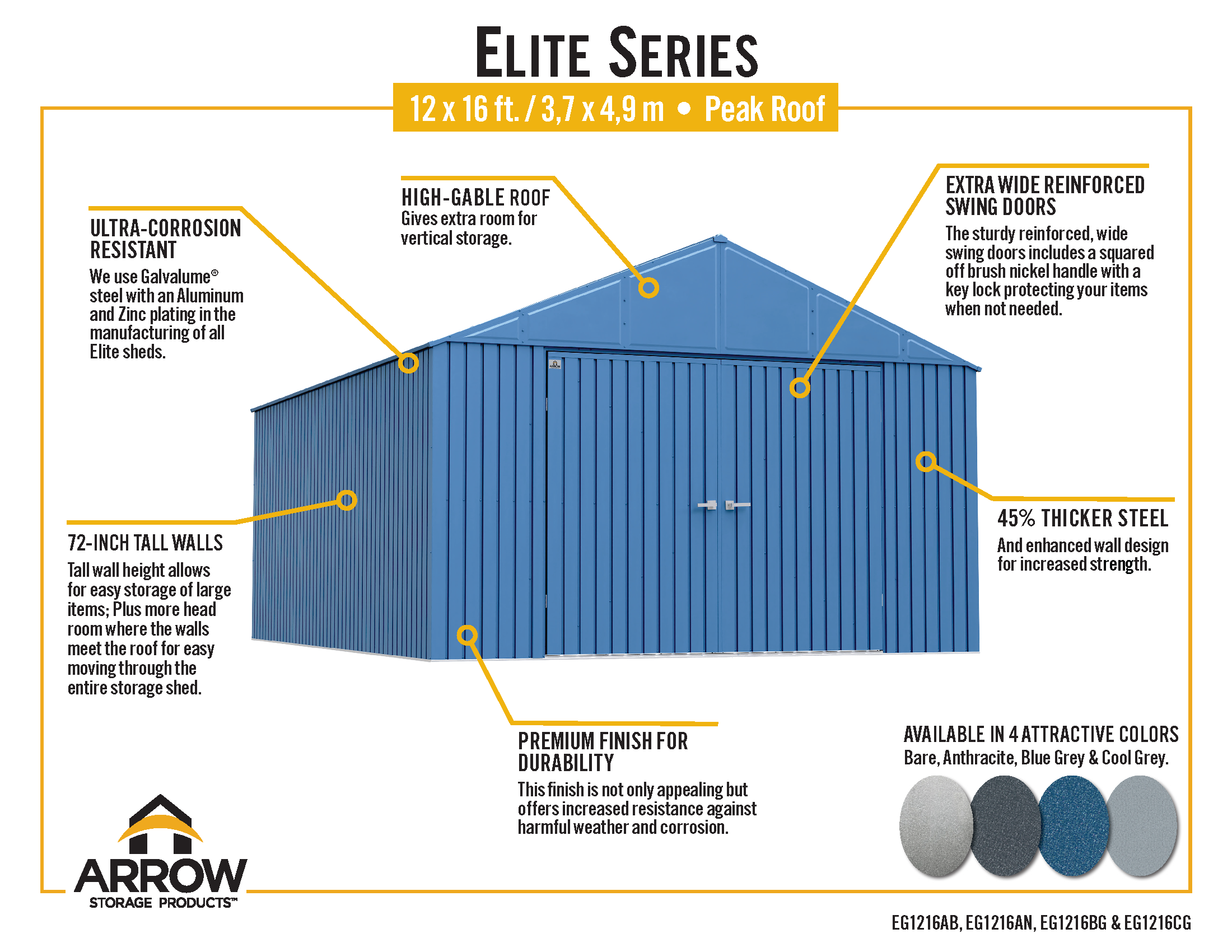 Arrow Elite Steel Storage Shed, 12x16