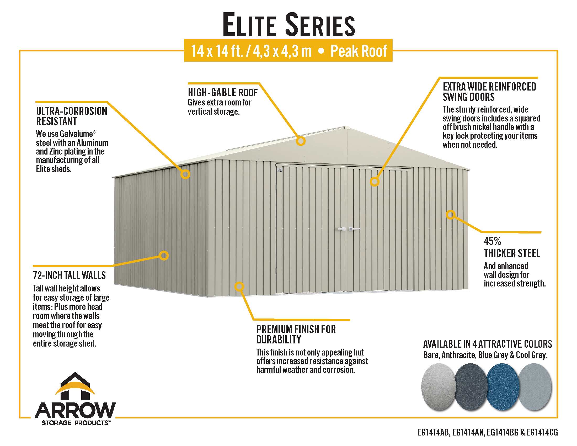 Arrow Elite Steel Storage Shed, 14x14