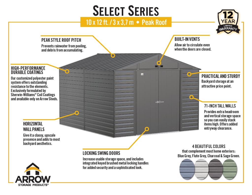 Arrow Select Steel Storage Shed, 10x12