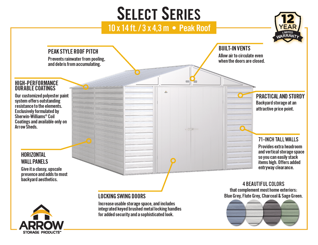 Arrow Select Steel Storage Shed, 10x14