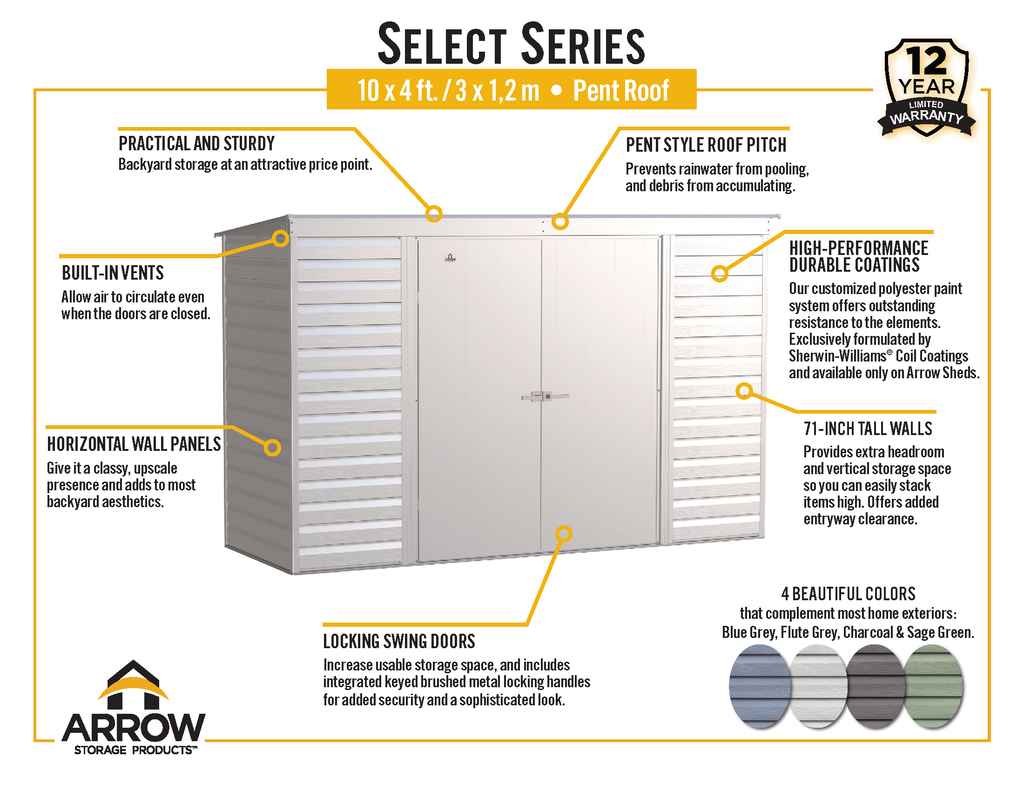 Arrow Select Steel Storage Shed, 10x4