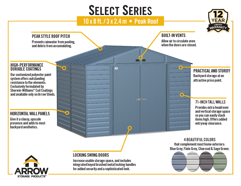 Arrow Select Steel Storage Shed, 10x8