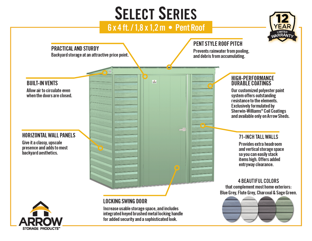 Arrow Select Steel Storage Shed, 6x4