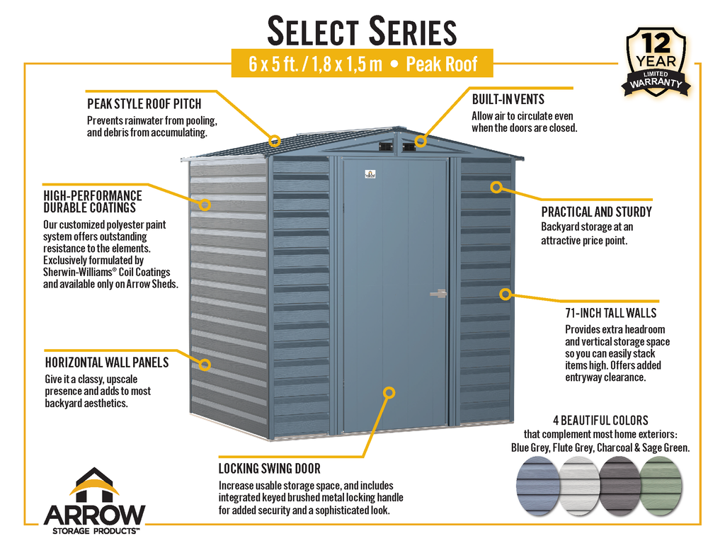 Arrow Select Steel Storage Shed, 6x5