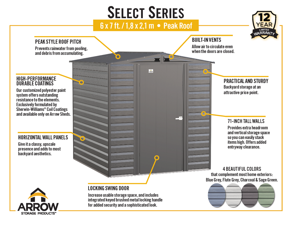 Arrow Select Steel Storage Shed, 6x7