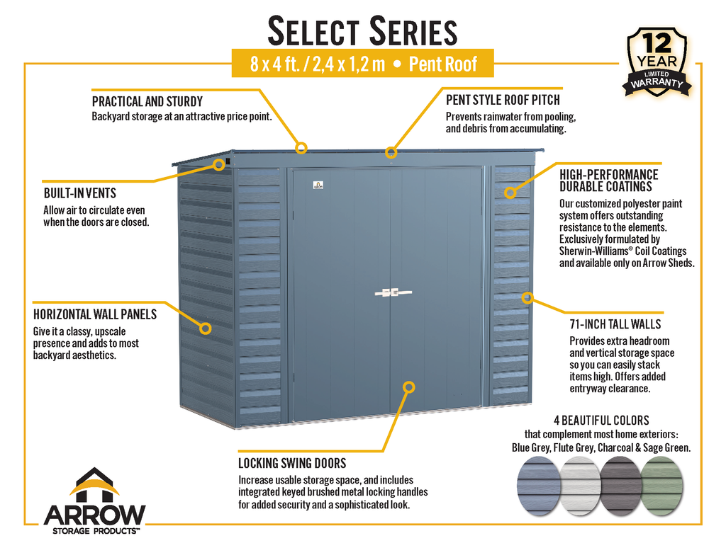Arrow Select Steel Storage Shed, 8x4