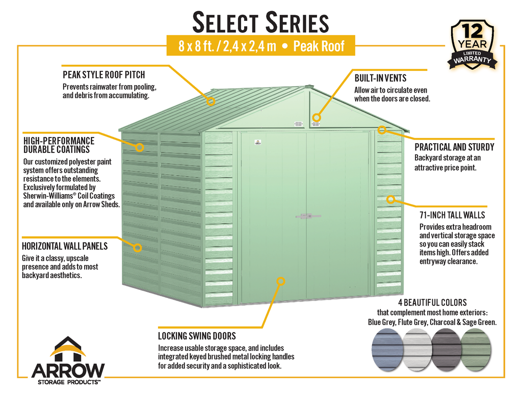 Arrow Select Steel Storage Shed, 8x8