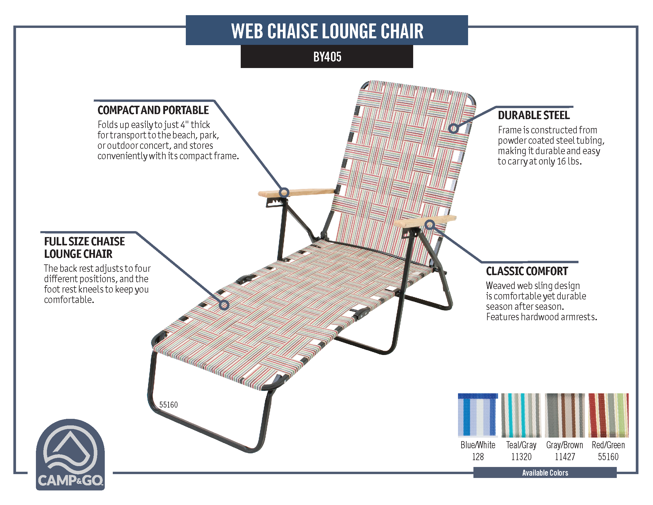 Camp & Go Steel Web Chaise Lounger