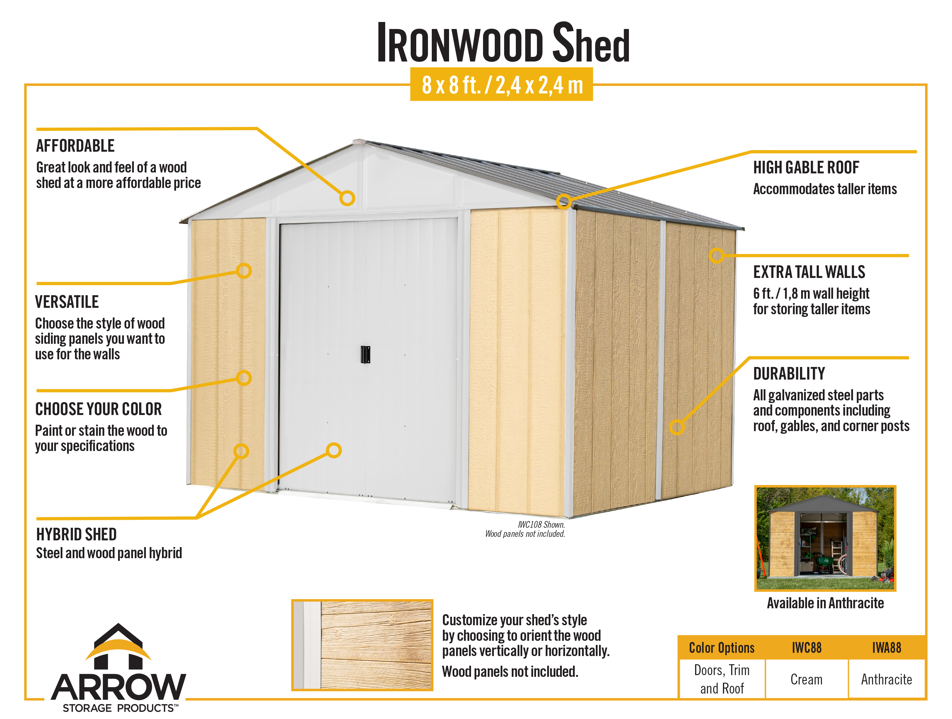 Ironwood Steel Hybrid Shed Kit 8 x 8 ft.