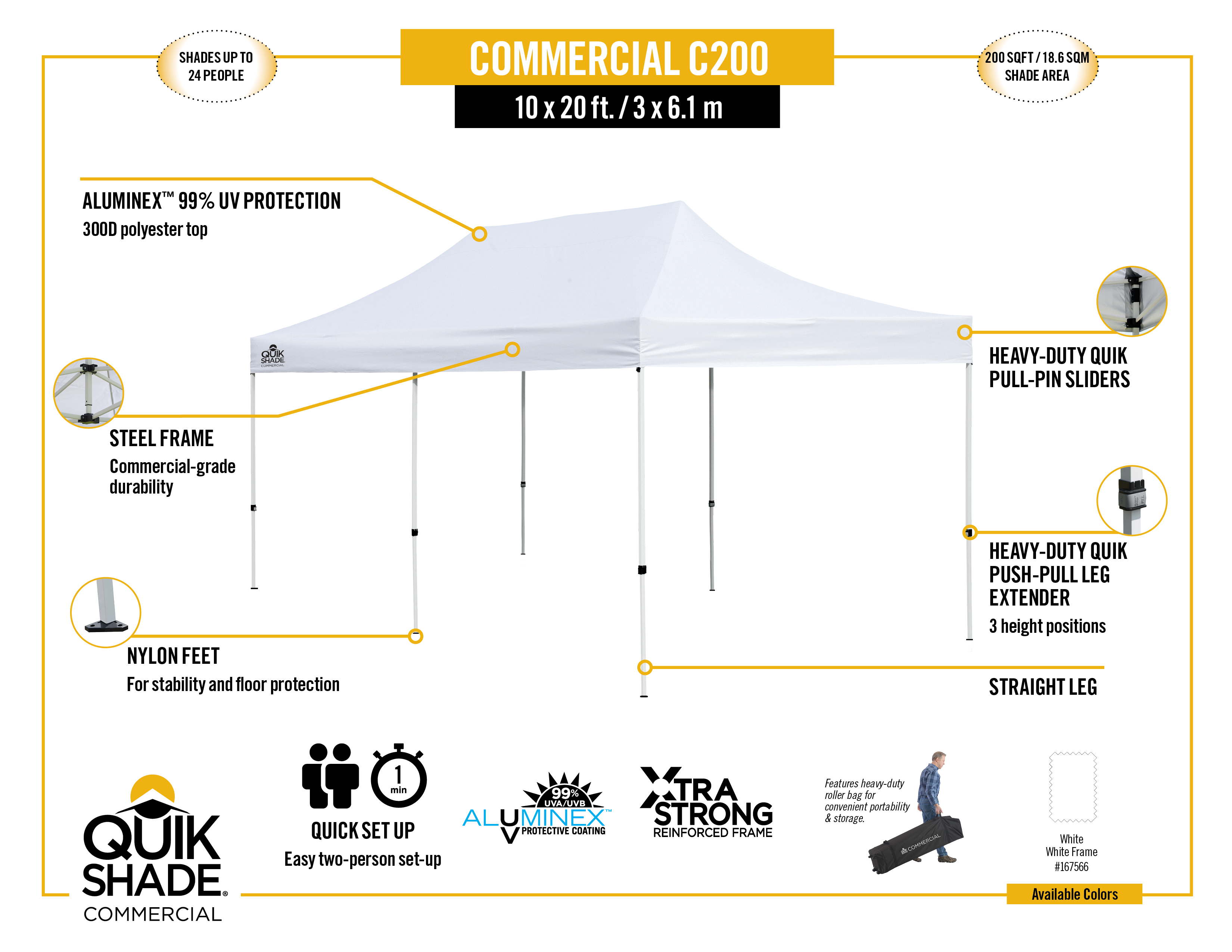 Quik Shade Commercial C200 Straight Leg Pop-Up Canopy