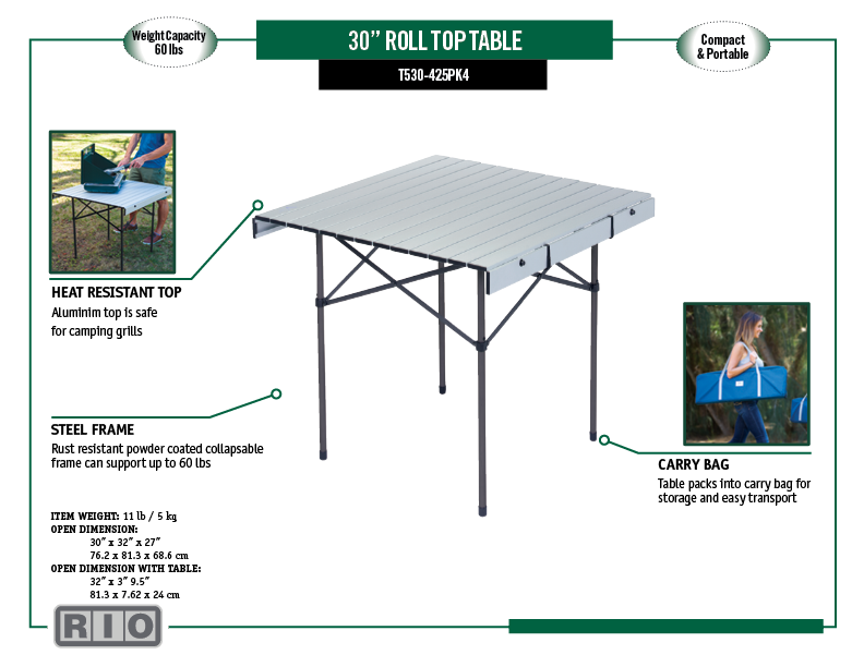 Camp & Go 30 inch Roll Top Table