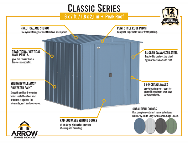 Arrow Classic Steel Storage Shed 6x7