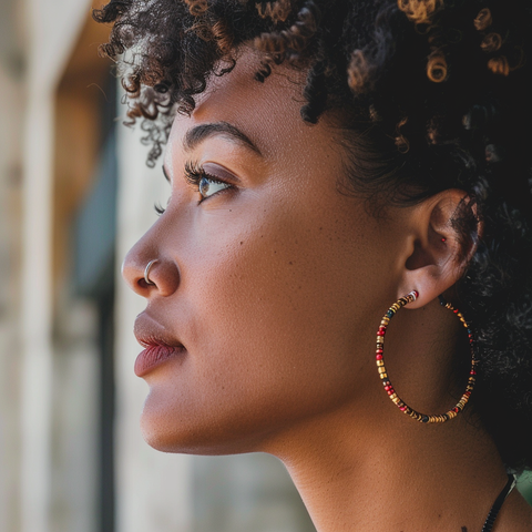 BEADED HOOP EARRINGS AFRICAN WOMAN