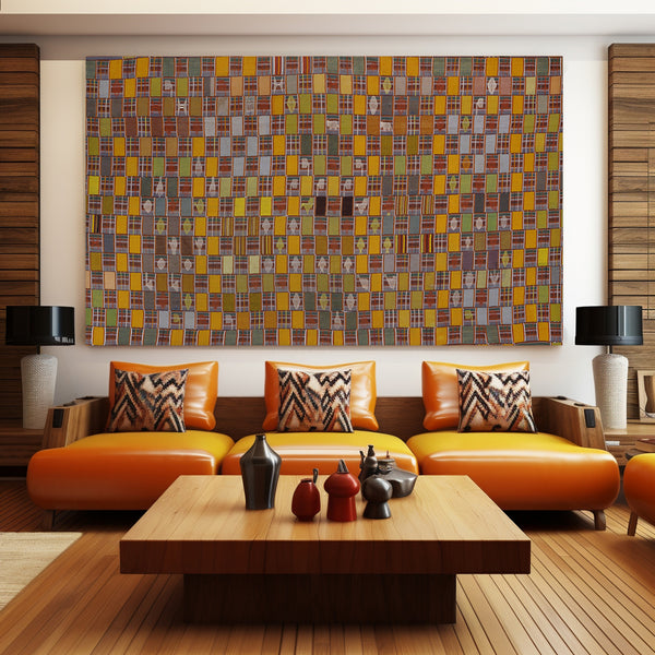 African wall art Hand Woven Ewe Kente from Ghana West Africa decorating a sitting room
