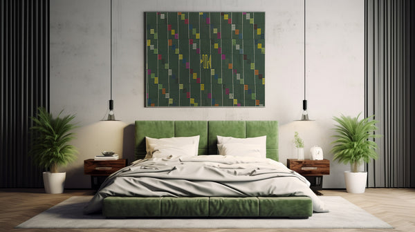 African wall art Ewe handwoven kente placed decorating a bedroom.