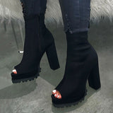 chunky heel open toe boots